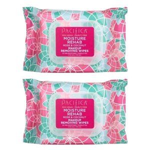 2 Pacifica MOISTURE REHAB Wipes Rose & Coconut Makeup Removing 30 Wipes Per Pack